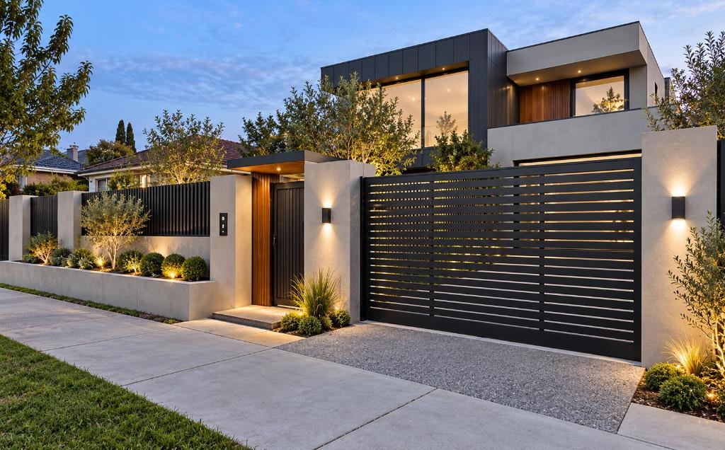 Steel Fencing and driveway motorized gate